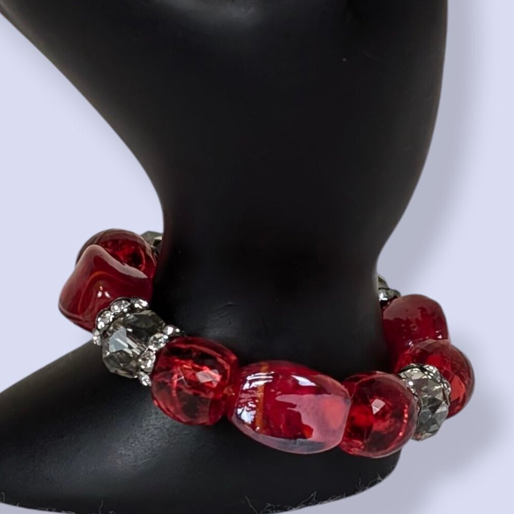 Red & Rhinestone Stretch Bracelet - Picture 1 of 4